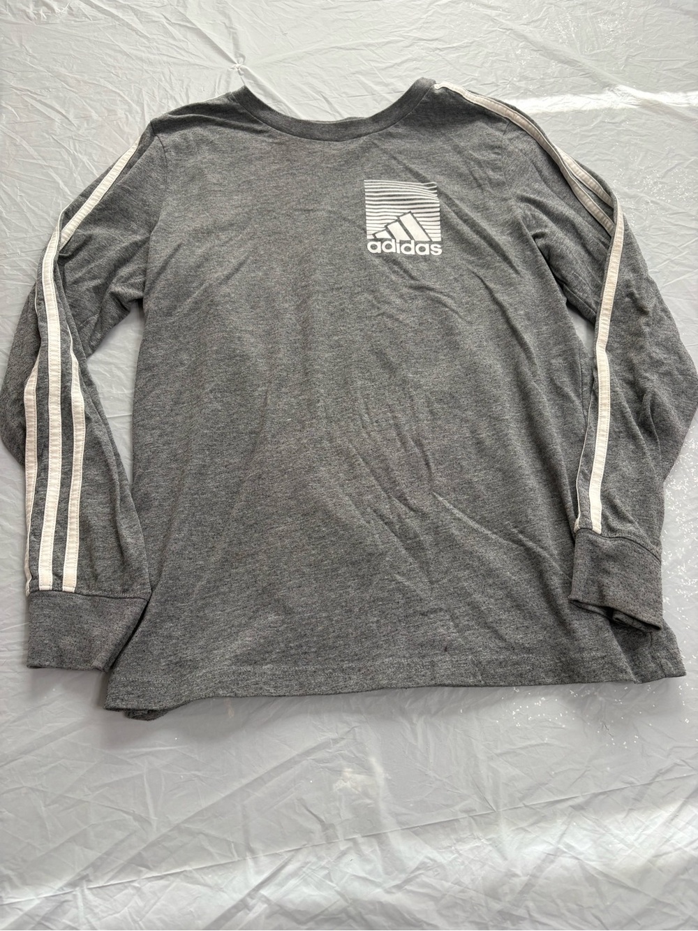 adidas Women's Long Sleeve Gray Tee with White Stripes